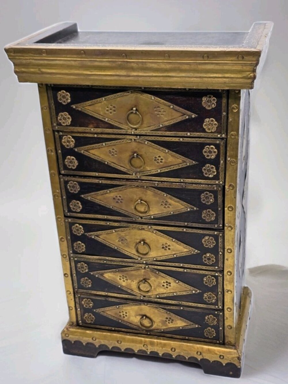 Vintage Florentine Painted Wood Tabletop Jewelry Box Armoire Gold Gilt Italy